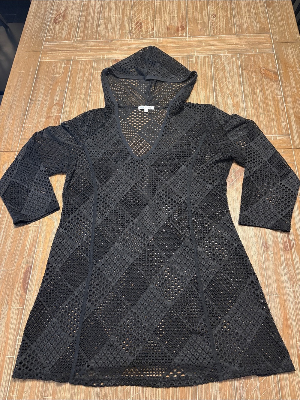 Blue Island Black Crochet Hooded Beach Tunic